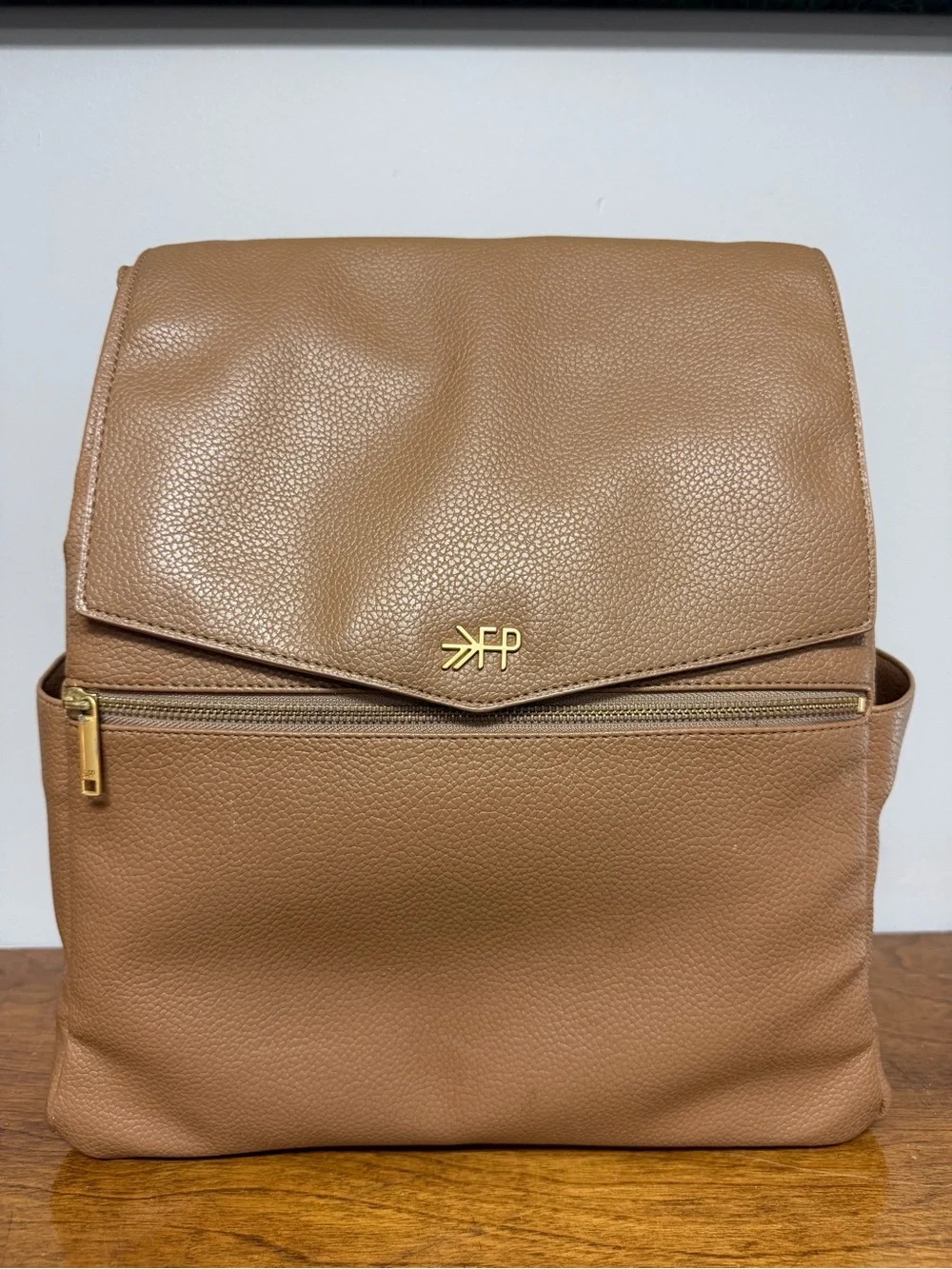 Freshly Picked Tan Pebbled Leather Backpack with Gold Hardware